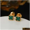 Designer Stud örhängen Van Clover örhänge Cleef Four Leaf Clover Earrings Flowers Smycken Designer Fourleaf Clover Titanium Steel Malachite Gilt Rose Gold Fritil