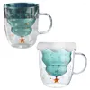 Weingläser 300 ml Doppelschicht Wasserglas Tasse Verdickter Weihnachtsbaum High Bech Deckel Küche G5AB