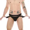 Underpants Men's Strappy Underwear With Metal Rings Sexy Slaves Black Hollowed Out Party Costumes