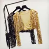 Vestes pour femmes Mode Paillettes courtes Petit costume Sparkling Perle Piece Veste Débardeur Jazz Dance Performance