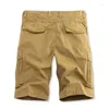 Mäns shorts arbetskläder för 2024 sommar tvättade fast färg Multi Pocket Casual Pants Cotton Five Point Sports