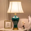 Table Lamps OUFULA Modern Green Ceramics Lamp LED Creative Simple Bedside Desk Light Fashion Decor For Home Living Room Bedroom