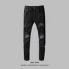 AMR Designer Slim Fit USA Ripped Hiphop Motorcycle Spods Mens Y2K chude dżinsy ukres kroplówki pantelones