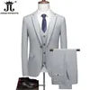 Men's Suits ( Blazer Vest Pants ) High-end Brand Formal Business Checked Suit 3-piece Set Groom Wedding Dress Party Host