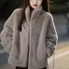 Futro damskie monochromatyczne sztuczne płaszcz Krótki sposób do pracy w wiatroodpornym wiatrowi kurtka chlebowa wiosna jesienna zima 2024