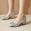 Dress Shoes Glitter Bling Golden Silver Woman Spring Party Dance Shiny Closed Toe Mary Janes Big Size 43 42 Chunky High Heels Lady