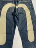 Vintage lavado impresso jeans para homens perna larga jeans high street roupas masculinas y2k estilo solto calças de algodão streetwear 240126