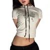 T-shirts pour femmes Femmes S Y2k 2000s Chemise cintrée Bowknot Imprimer Manches courtes Col rond Basique Été Crop Top E-Girl Streetwear