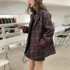 Fashion Tweed Plaid Blazer Suit Two Piece Set Women Double Breasted Casual Office High Waist Mini Skirt Suits Slim 240202