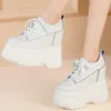 Zapatos de tacón súper alto para mujer, botines con cuña de cuero genuino con cordones, zapatillas de deporte a la moda con punta redonda para mujer, zapatos informales 240125