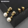 Dangle Earrings Jewelry And Accessories Hip-Hop Punk Style Double Skull Pearl With Zircon Inlay For Women's Party Gifts