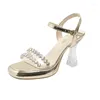 Jurk Schoenen 2024 Zomer Ronde Neus Open Gesp Transparante Sexy Sandalen Vrouwen Comfort Effen Kleur Hoge Hakken Vrouwen