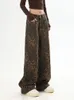Woman Vintage Leopard Jeans Y2k Spring Autumn Simple Casual Oversize Wide Leg Trousers Streetwear Hip Hop Female Loose Pant 240202