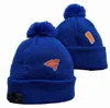 Säker manschetterad stickad hatt med Pom Winter Hats Football Beanies Sport 32 lag Match Order Navy Striped Cuff Sticked Pom