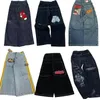 JNCO-ropa de calle Y2K para hombre, vaqueros holgados de Hip Hop, patrón bordado de alta calidad, vaqueros de pierna ancha góticos negros para hombre y mujer 240130