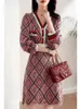 Casual Dresses Runway Fall Spring French Women's Clothing Stripe Diamond Brand Sweater Sticked Dress High Quality Luxury Slim Vestido