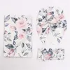 Decken 3-teiliges Born Soft-Empfangsdecken-Set mit Blumenmuster, Vintage-Druck, Baby-Wickeltuch und Schleife, Stirnband, Turban-Mütze
