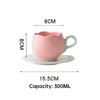 Mugs Creative Tulip Modeling Ceramic Mug Round Ears Handle Coffee Cup Water Petty Bourgeoisie Couple Tea And Saucer Set