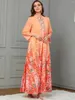 Abbigliamento etnico Eid Abito da festa Donna Abaya Stampa floreale Elegante Msulim Abiti Largos Caftano Caftano Abaya Ramadan Dubai Arabia Lungo