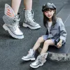 Bottes enfants filles cheville avec ailes de papillon noir argent élégant enfant en bas âge automne hiver chaussures pour 3-12y Bota Infantil