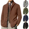 Cardigan d'hiver pour hommes, pull, col châle solide, boutonné, câble tricoté, manteau décontracté, vêtements pour hommes, 240130