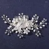 Hair Clips Silver Color Bridal Combs Simulated Pearls Flower Crystal Handmade Wedding Ornaments Headpiece Women Bands