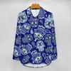 Женские блузки, синяя блузка от сглаза, женская уличная одежда «Рука Фатимы», свободные весенние милые рубашки с длинными рукавами, топ с узором, большой размер