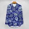 Blouses Femmes Blue Evil Eye Blouse Femmes Main de Fatima Street Wear Lâche Printemps Manches Longues Chemises Mignonnes Motif Top Grande Taille