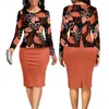 Casual Dresses Women Printed Dress Flower Print Kne Length Mante For Slim Fit ol Commute Style Midi med långärmad rund