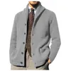 Cardigan d'hiver pour hommes, pull, col châle solide, boutonné, câble tricoté, manteau décontracté, vêtements pour hommes, 240130