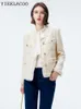 Off white tweed jaqueta profissional vneck primavera outono mulheres negócios senhoras onepiece clássico 240118