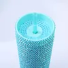 16oz Skinny Tumbler Double Wall Bling Water Bottle Glitter Rhinestone Plastic Cup With Lid Straw for Home Office Party Beach 240122