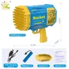 HUIQIBAO Bazooka Bubble Gun Rocket 69 trous Machine à bulles été automatique souffleur de savon avec jouets légers pour enfants enfants cadeau 240202