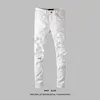 AMR Designer Slim Fit USA Ripped Hiphop Motorcycle Spods Mens Y2K chude dżinsy ukres kroplówki pantelones