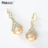 Dingle örhängen Pinkdudu Fashion Champagne imiterade Pearl Geometric Drop Romantic Luxury Inlaid Zircon Earring For Women Jewelry PD1350