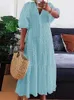 Plus Size Women Shirt Dress Summer Sexy V Neck Buttons Half Sleeve Long Maxi Vestidos Bohemian Elegant Party Robe 240127