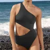 Women's Swimwear Sloping Shoulder Monokini Beachwear Cut Out Bathing Suit One Piece 2024 Woman Sexy Swimsuit Solid Bodysuit