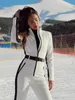 White Ski Jumpsuit Thicken Winter Warm Woman Snowboard Skisuit Outdoor Sports Skiing Pant Set Zipper Ski Wear 240122