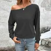 Blusas femininas senhora roupas diárias superior elegante um ombro manga longa pulôver macio respirável casual primavera/outono camiseta