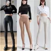 Woman High Waist Faux Leather Pants Casual Legging Skinny Thick Winter Autumn Girls Pencil Pants Beige Sexy Bum Shaping Pants 240201