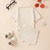 Kläder set baby pojke stickad tröja kläder spädbarn sommarkläder fast färg Kort ärmskjorta toppar och shorts set