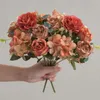 Decorative Flowers Rose Pink Peony Artificial Flower 6 Fork Vintage Style Realistic Non-fading UV-resistant Lifelike