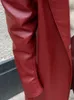 Lautaro Herbst Langer, übergroßer, weinroter Leder-Trenchcoat für Frauen, Langarm, Revers, locker, lässig, stilvoll, koreanische Mode, 240131