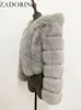 Women's Fur ZADORIN Winter Top For Women Mink Coat Hooded Cropped Faux Fluffy Pink White Jacket Coats Outerwears