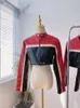 BULOCHOVA Patchwork Farbe Motorrad Mädchen PU Leder Kurze Jacke Frauen Mode Stehen Neck Zipper Dünne Dünne Mantel 240125
