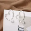 Stud Earrings Exaggerated Heart-shaped Pearl Female Korean Personality Sweet Love Wedding Jewelry Accessories Gift