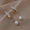 Orecchini pendenti in cristallo con nappa e tendenza, orecchini pendenti, gioielli da sposa, perle classiche lunghe