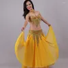 Abbigliamento da palco Set di costumi di danza del ventre Arabo professionale per le donne Reggiseno con nappa Cintura in vita Gonna lunga Performance Rave Outfit