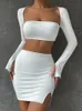 Fairyshely 2 pezzi mini abito bianco sexy set top a maniche lunghe gonne estive abiti aderenti abito corto diviso da donna 240124