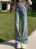 Cotvotee Jeans blu da donna Moda coreana Casual a vita alta Chic Vintage Mamma Pantaloni dritti a figura intera Y2k 240123
